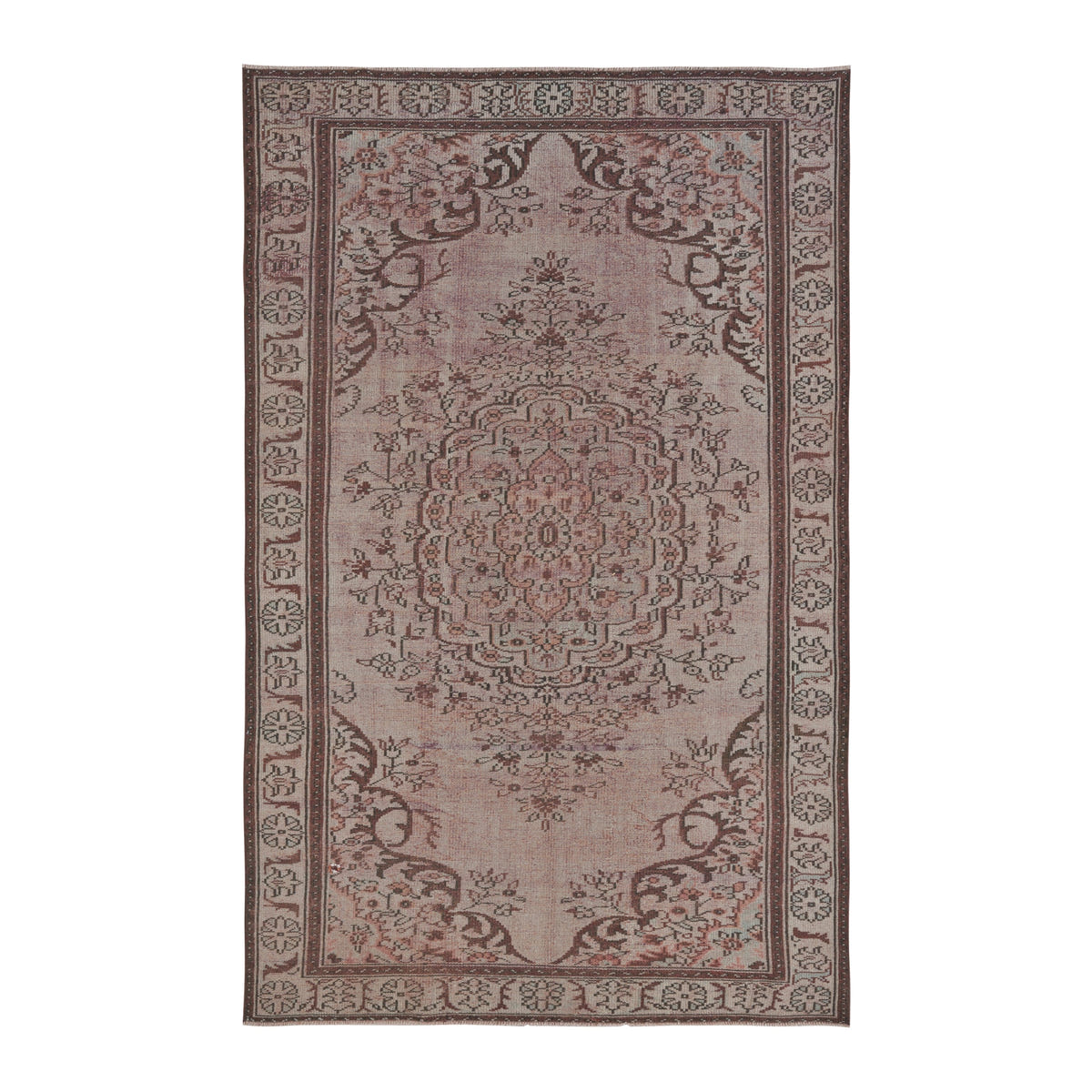 Turkish Manisa area rug in greige and dusty rose, 5'9" x 9'1"