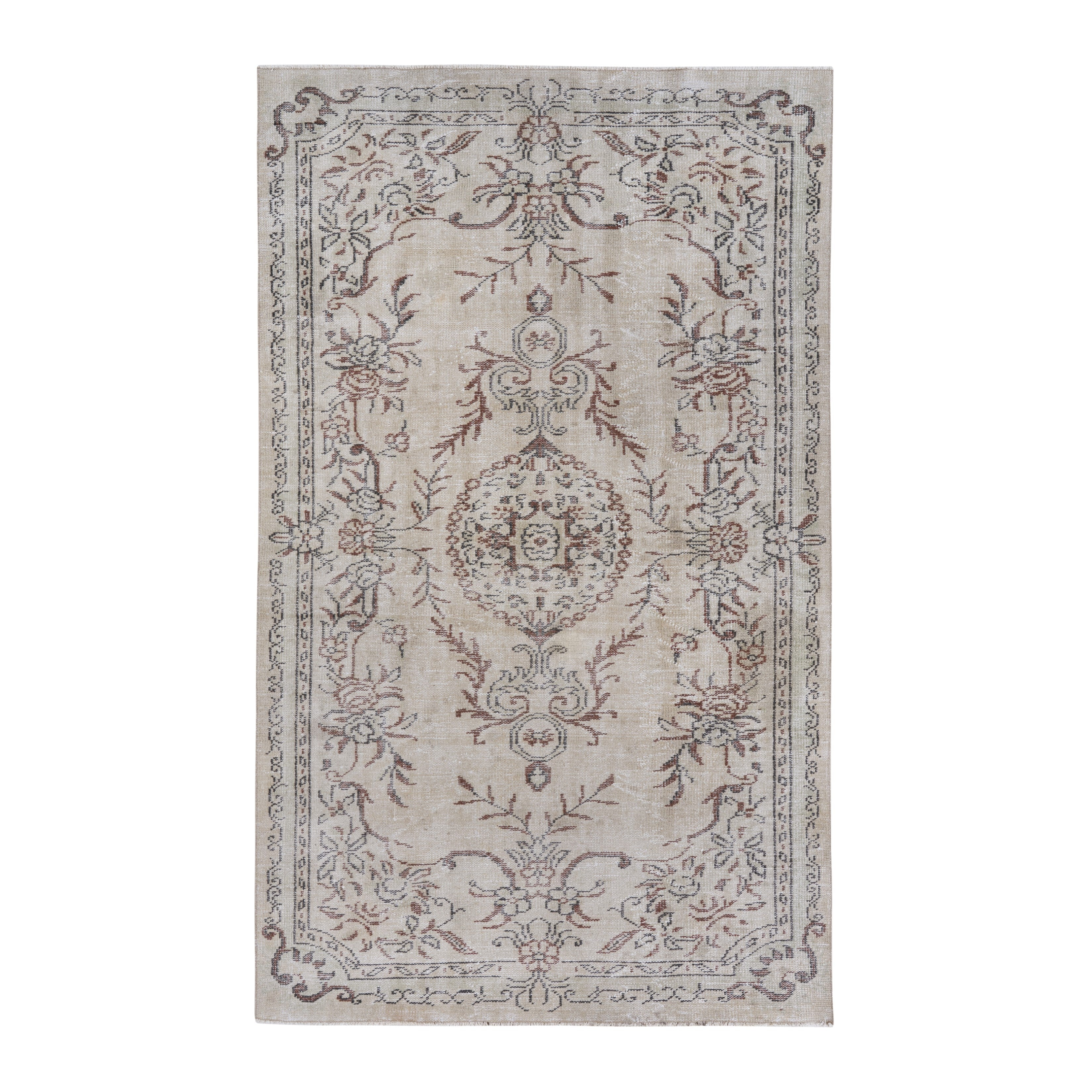 Turkish Manisa area rug in cream and muted pink, 5'7" x 9'4"