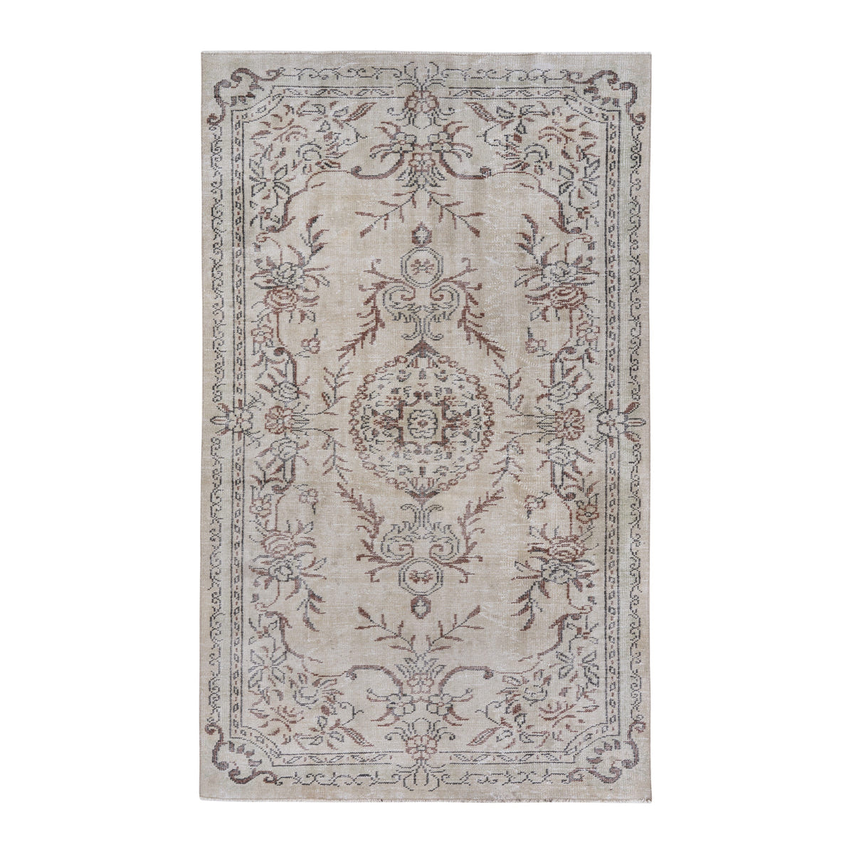 Turkish Manisa area rug in cream and muted pink, 5'7" x 9'4"