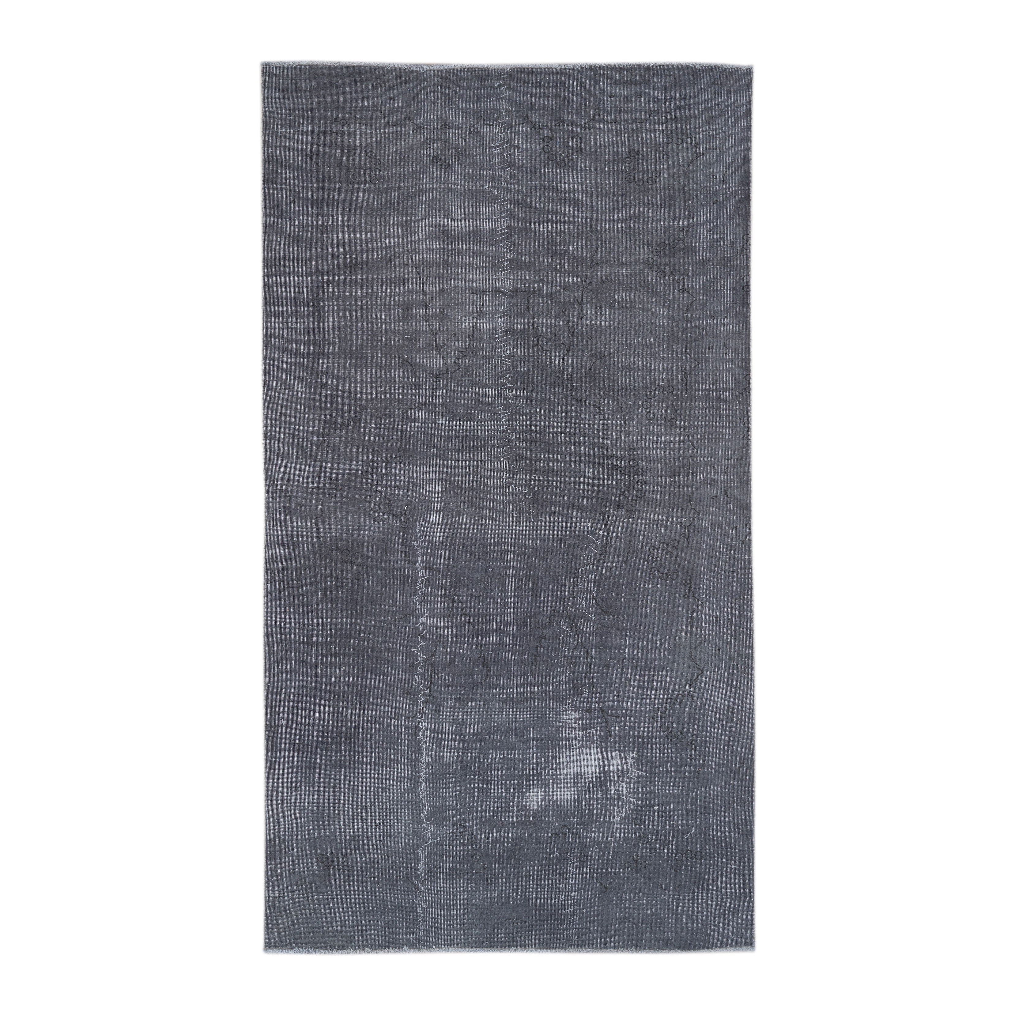 Turkish Isparta area rug in charcoal and mid gray, 5' x 8'10"