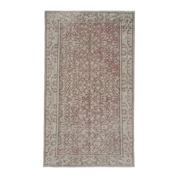Turkish Manisa area rug in muted pink and greige, 4'10" x 8'4"