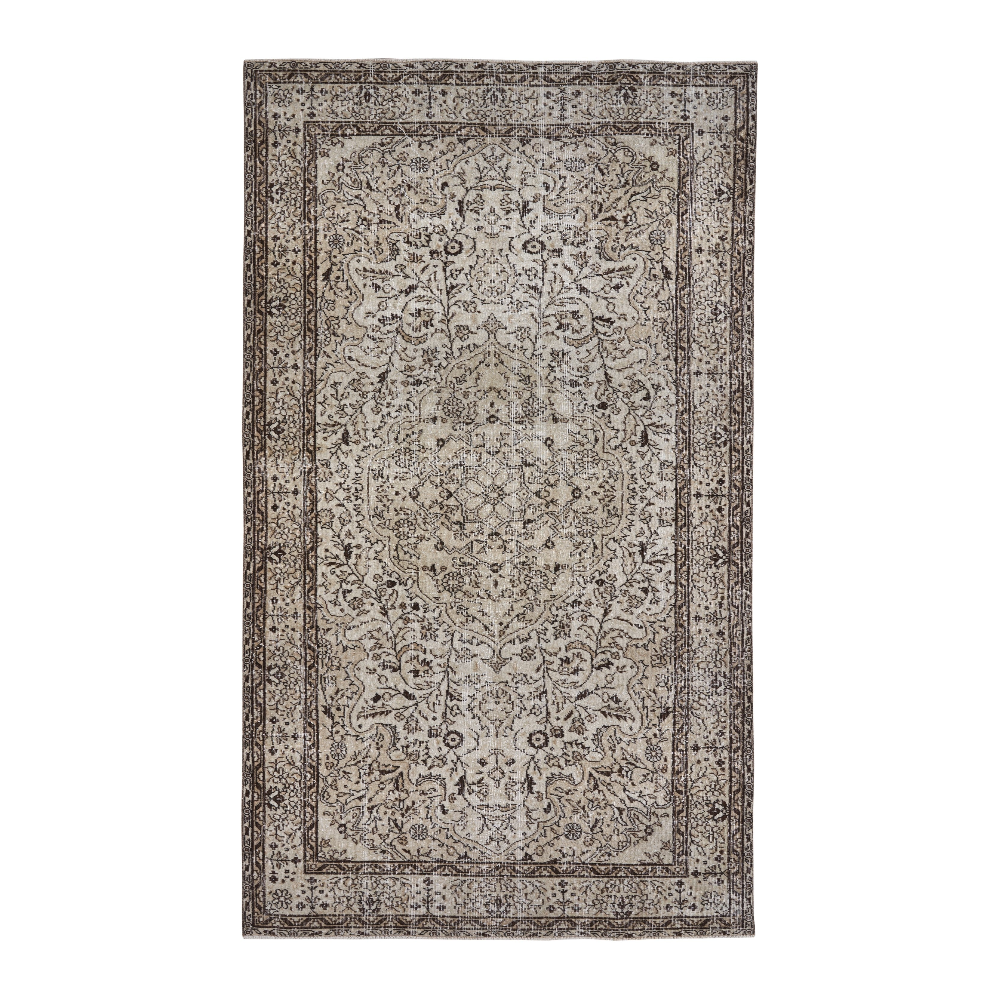 Turkish Isparta area rug in cream and charcoal, 5'3" x 9'2"