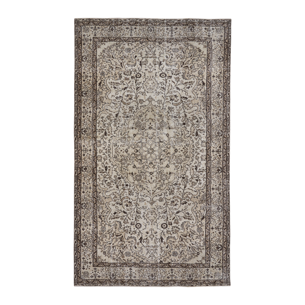 Turkish Isparta area rug in cream and charcoal, 5'3" x 9'2"