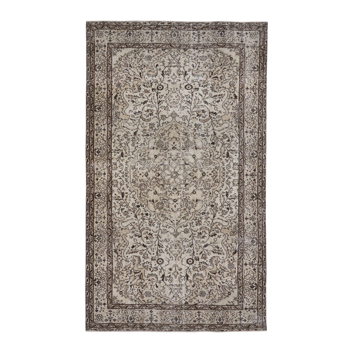 Turkish Isparta area rug in cream and charcoal, 5'3" x 9'2"