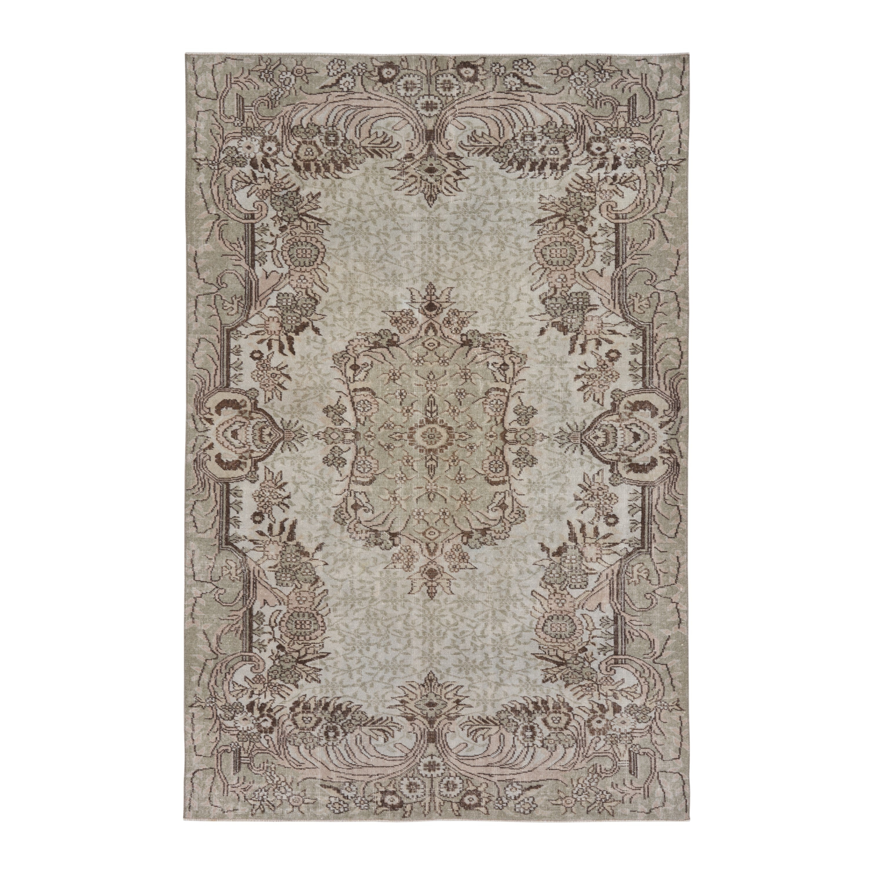 Turkish Isparta area rug in cream and faded red, 5'8" x 8'8"