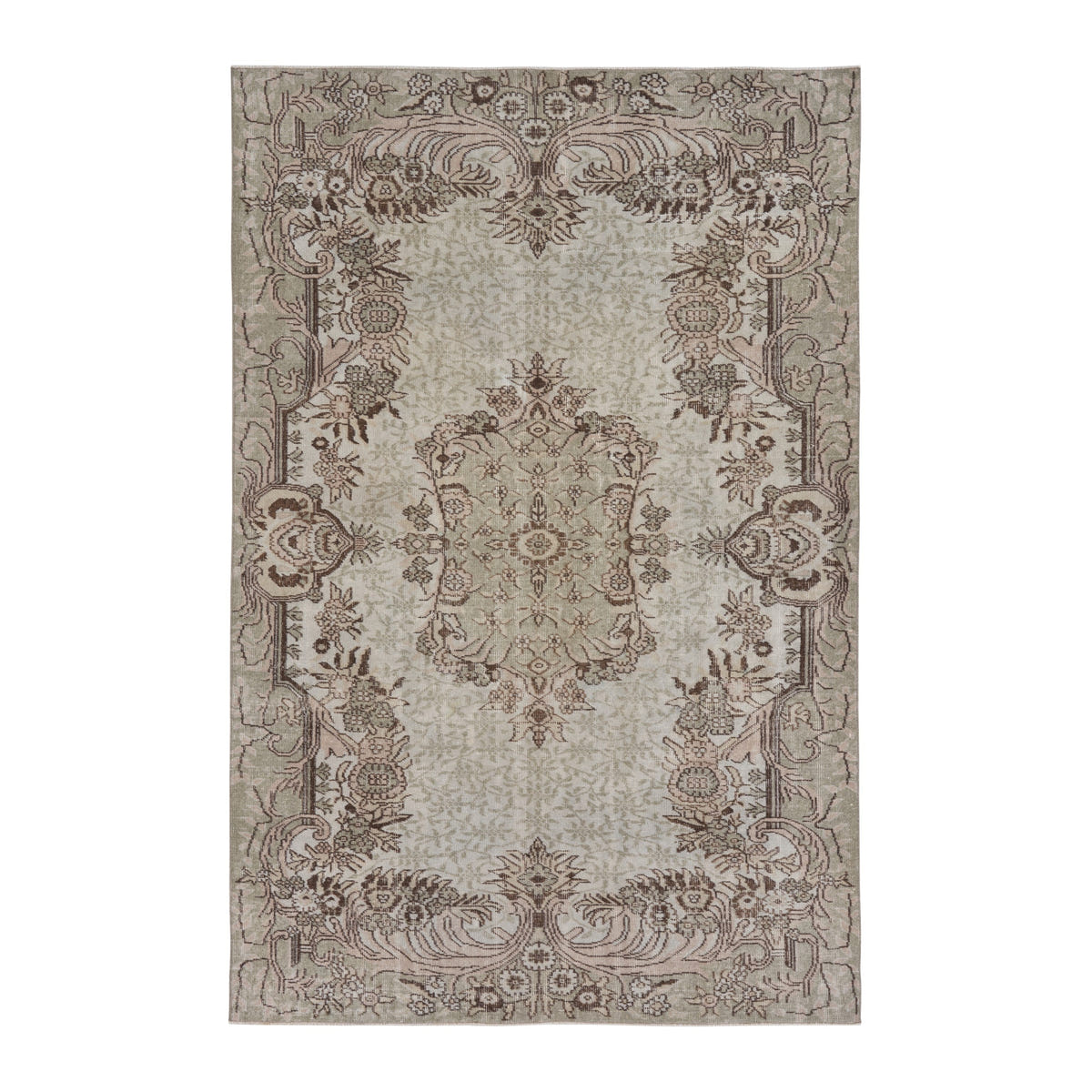 Turkish Isparta area rug in cream and faded red, 5'8" x 8'8"