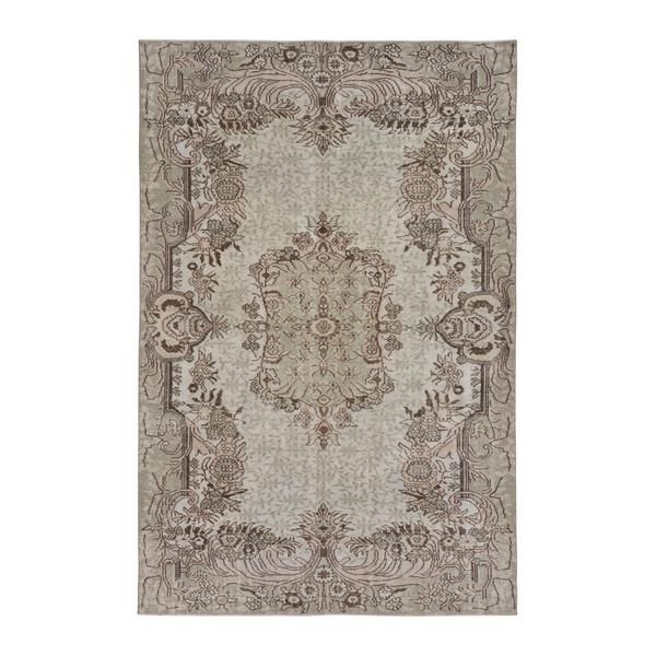 Turkish Isparta area rug in cream and faded red, 5'8" x 8'8"