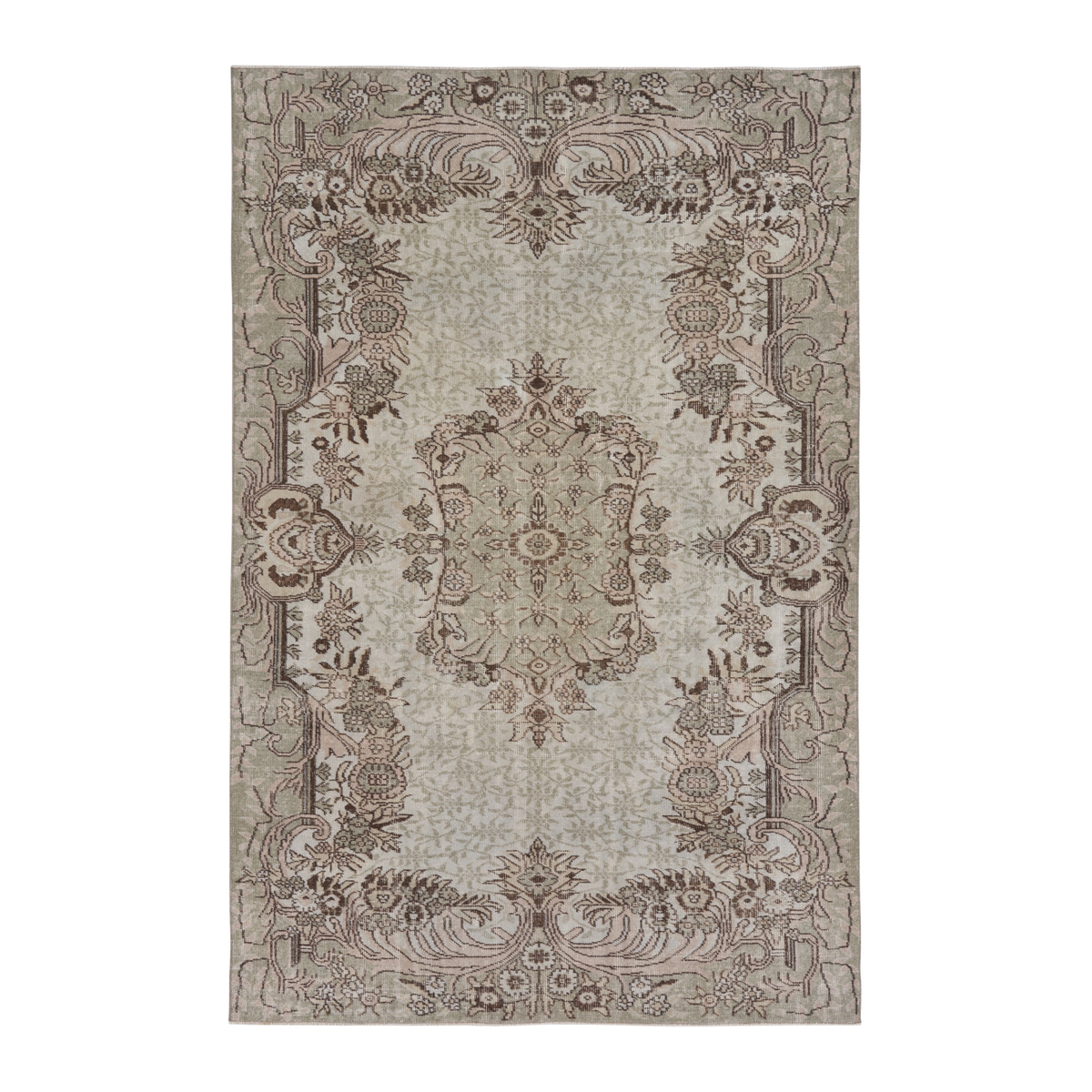 Turkish Isparta area rug in cream and faded red, 5'8" x 8'8"