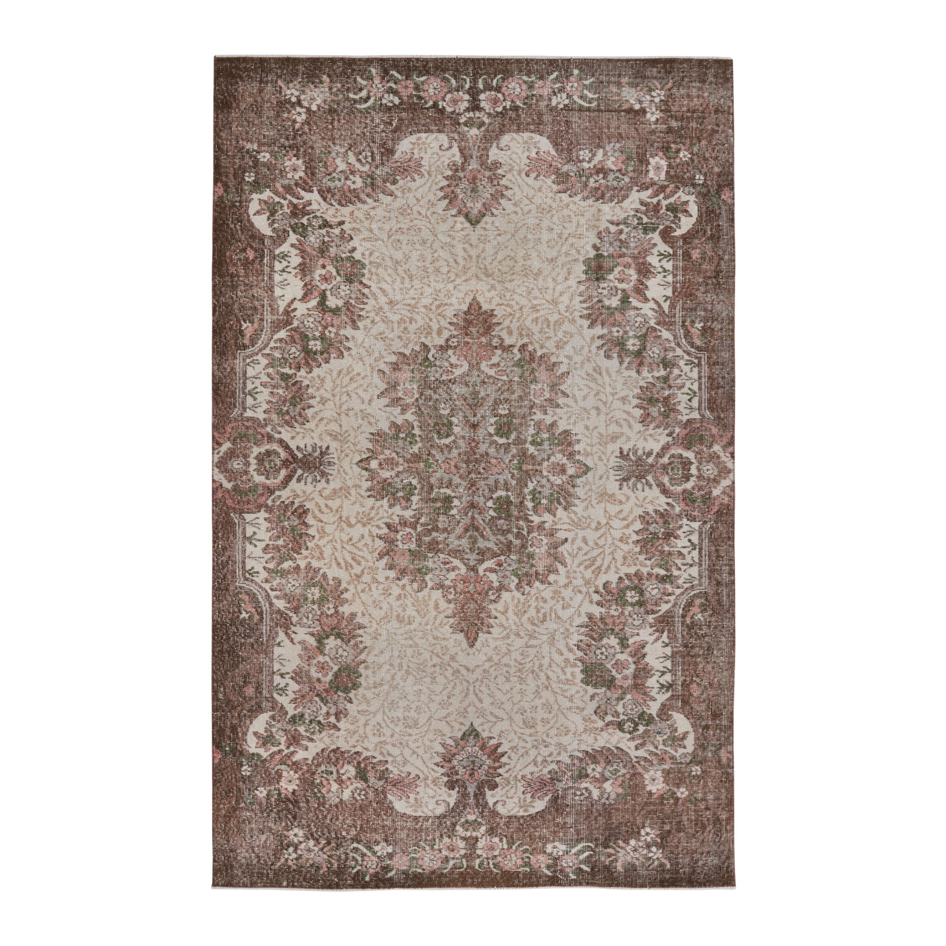 Turkish Isparta area rug in cream and dark brown, 5'9" x 9'1"