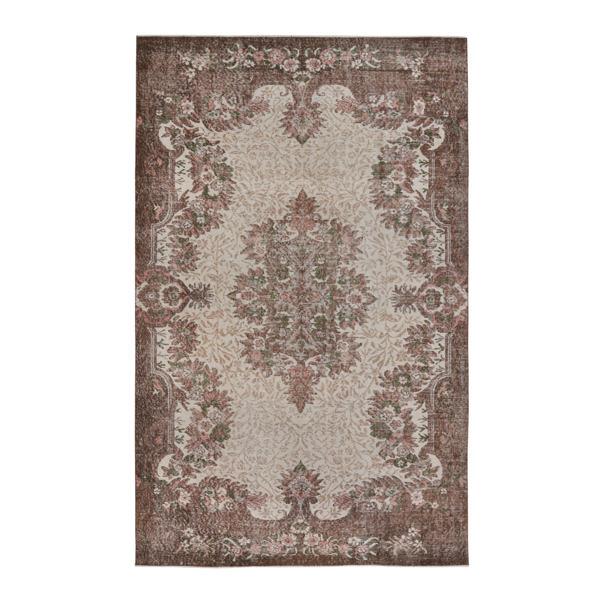 Turkish Isparta area rug in cream and dark brown, 5'9" x 9'1"