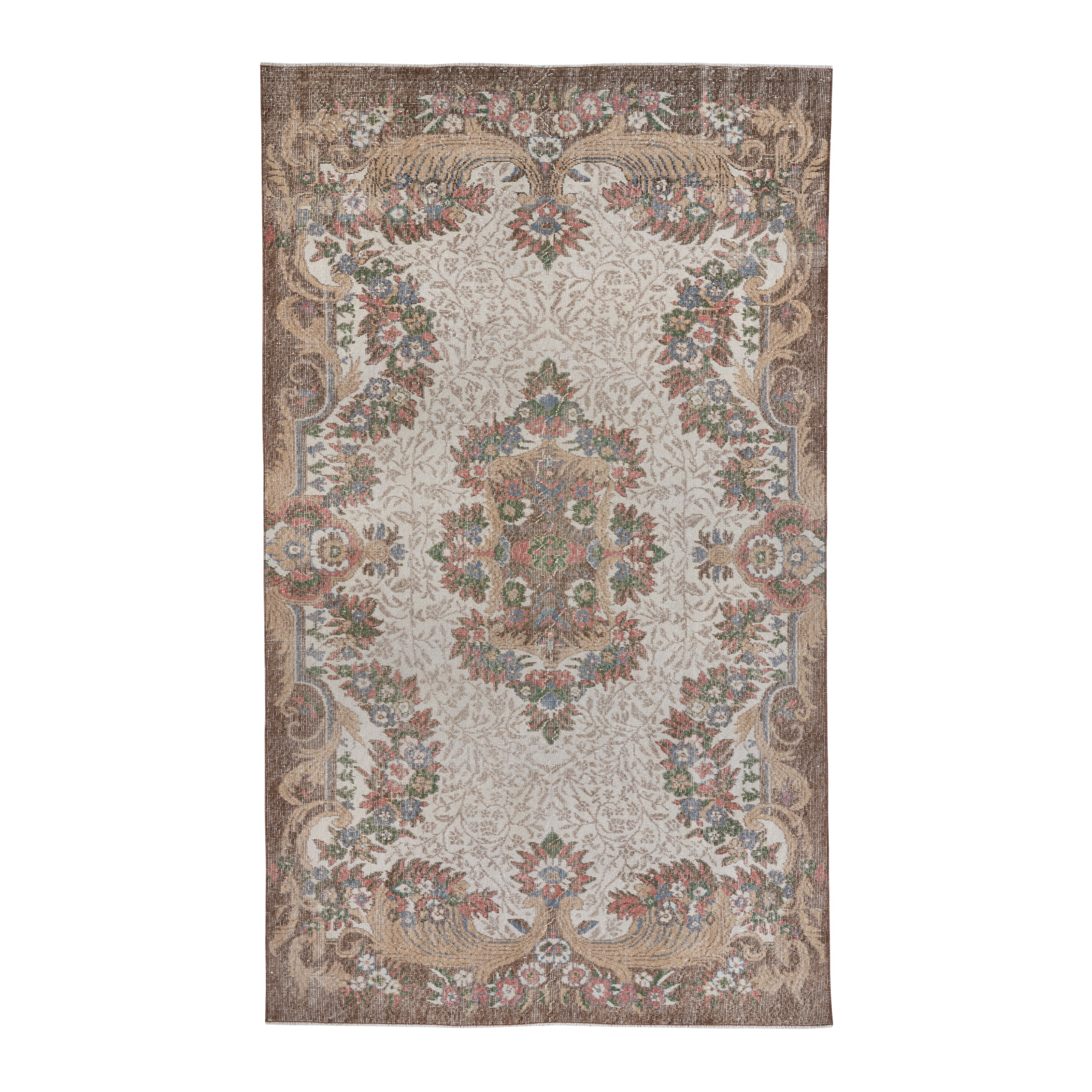 Turkish Isparta area rug in cream and greige, 5'6" x 9'5"
