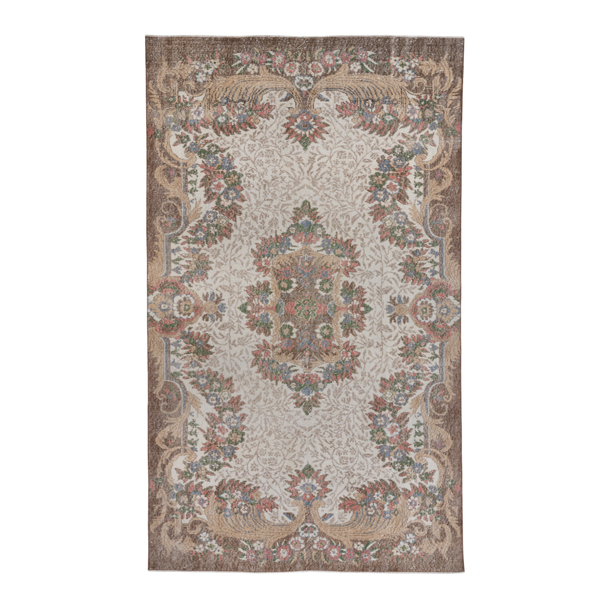 Turkish Isparta area rug in cream and greige, 5'6" x 9'5"