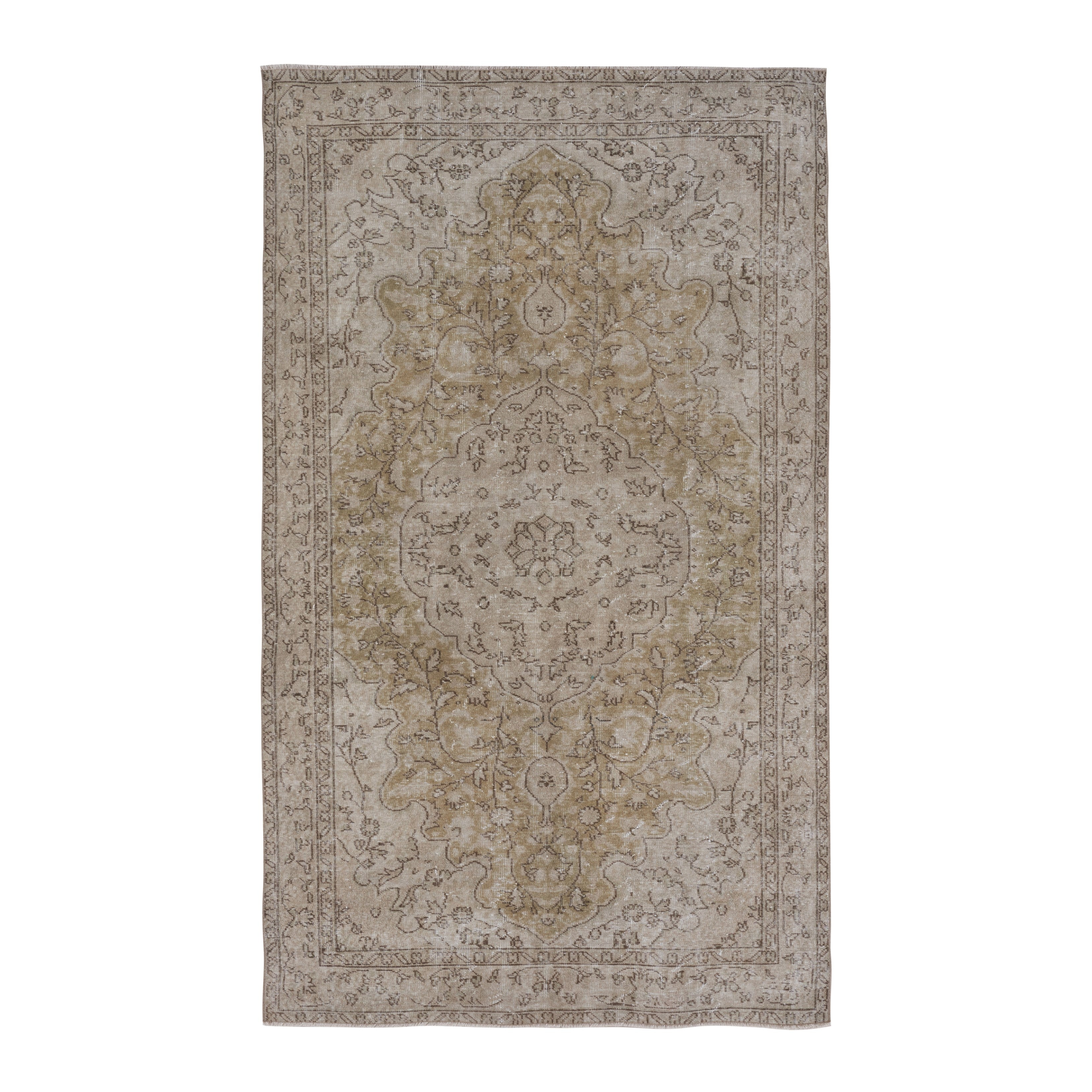 Turkish Isparta area rug in cream and tan, 5'5" x 9'1"