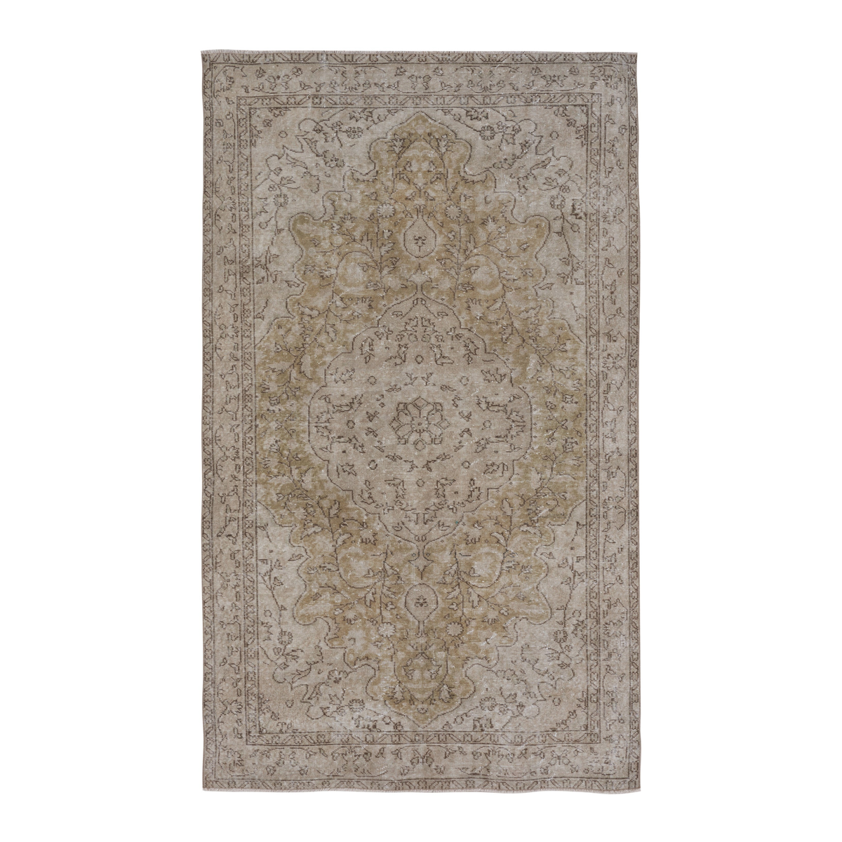 Turkish Isparta area rug in cream and tan, 5'5" x 9'1"