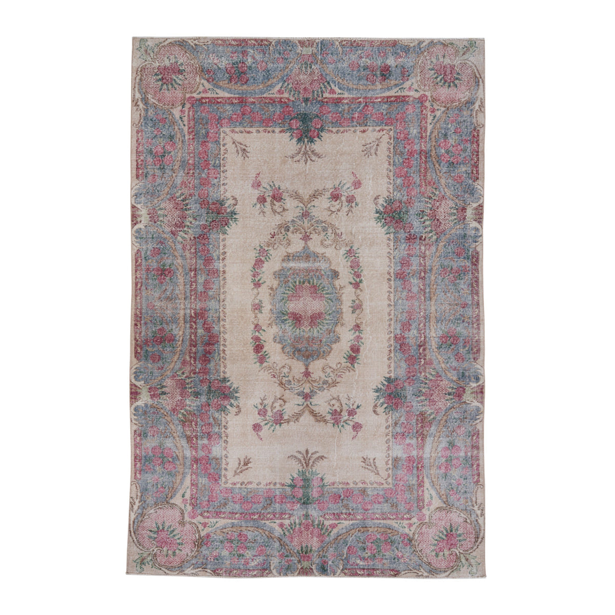 Turkish Isparta area rug in cream and faded red, 6'6" x 9'10"