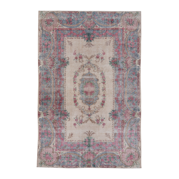 Turkish Isparta area rug in cream and faded red, 6'6" x 9'10"