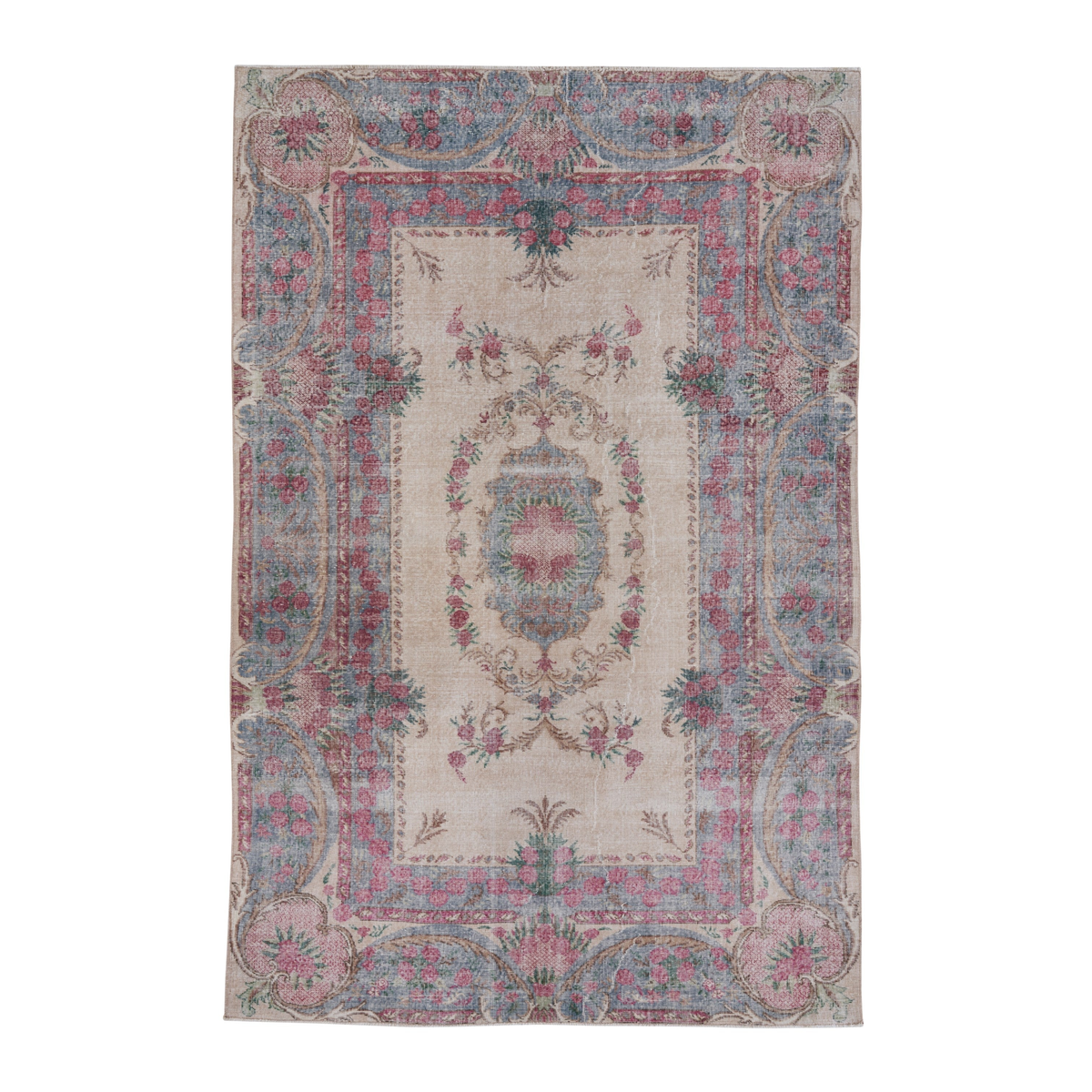 Turkish Isparta area rug in cream and faded red, 6'6" x 9'10"