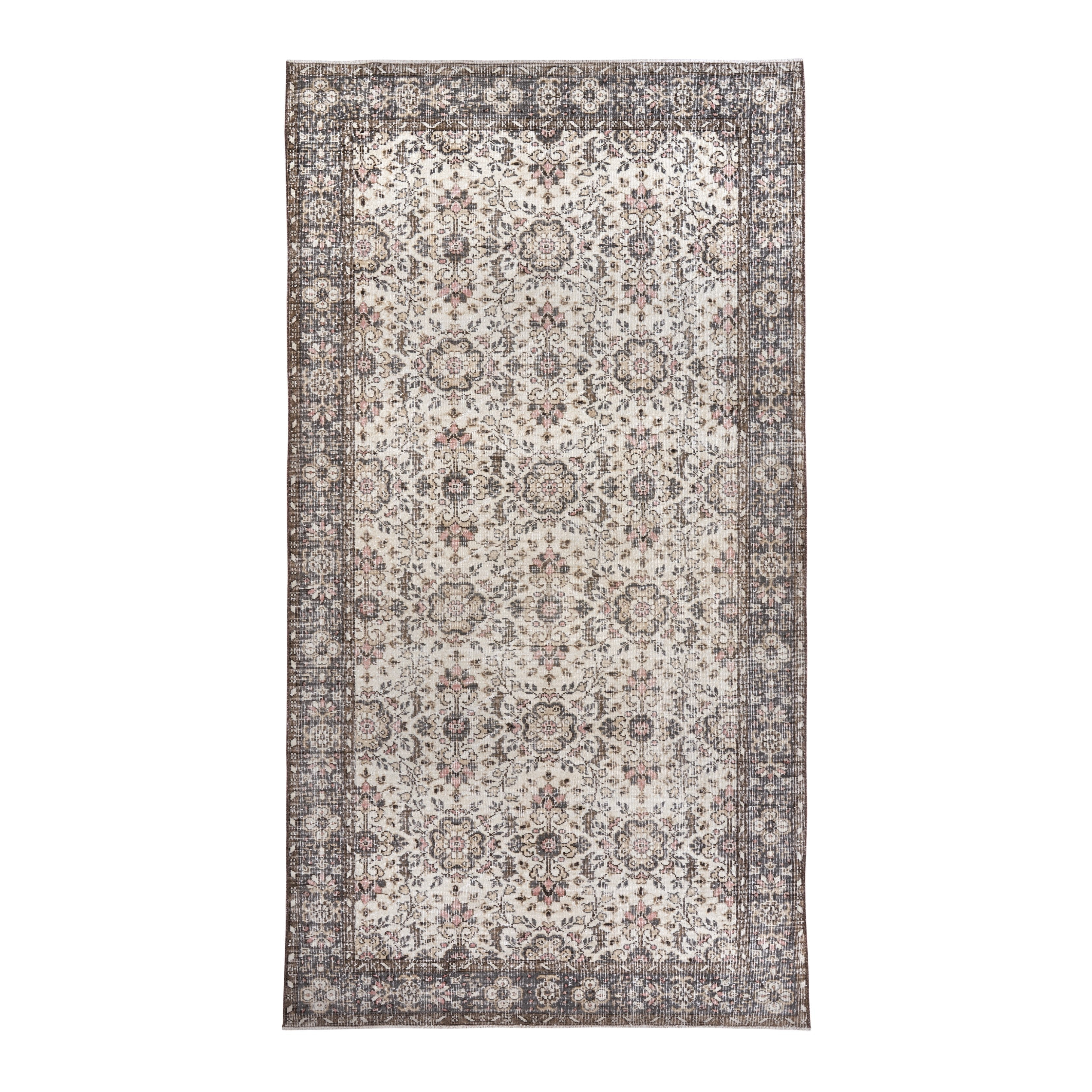 Turkish Isparta area rug in cream and charcoal, 5'6" x 10'5"