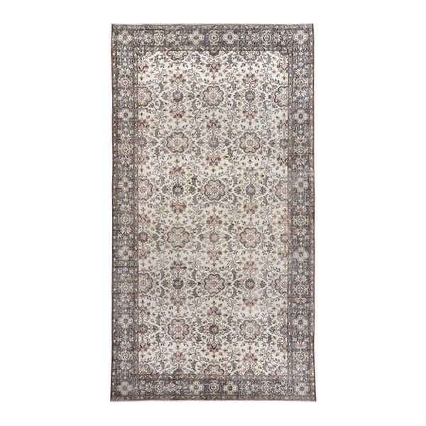 Turkish Isparta area rug in cream and charcoal, 5'6" x 10'5"