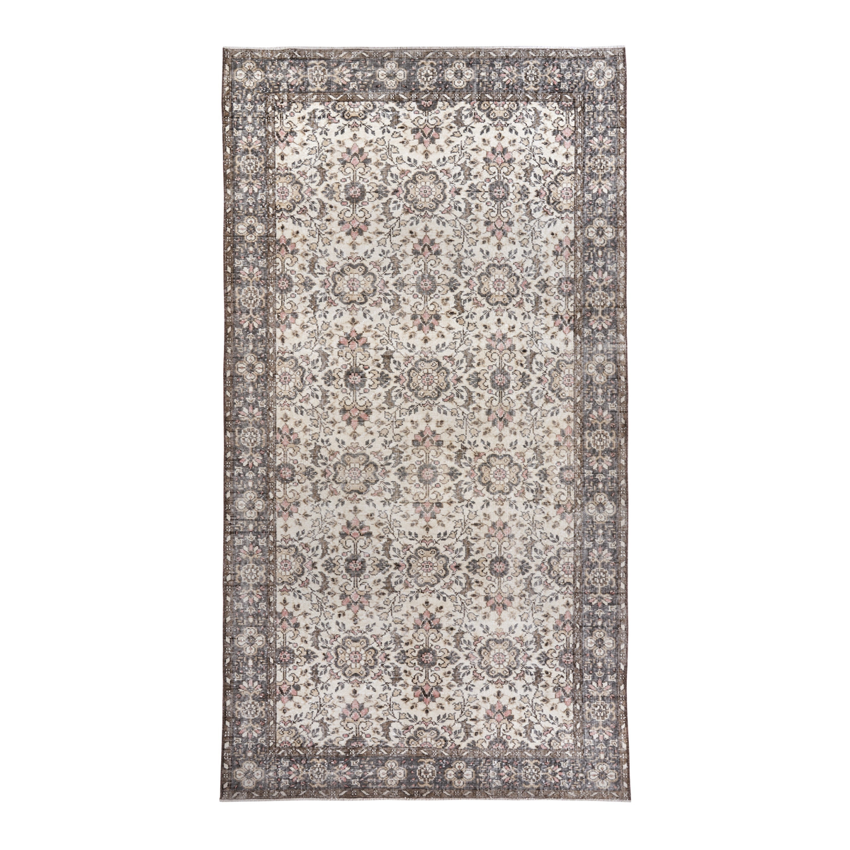 Turkish Isparta area rug in cream and charcoal, 5'6" x 10'5"