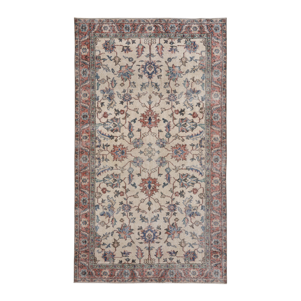 Turkish Isparta area rug in ivory and faded red, 4'11" x 8'7"