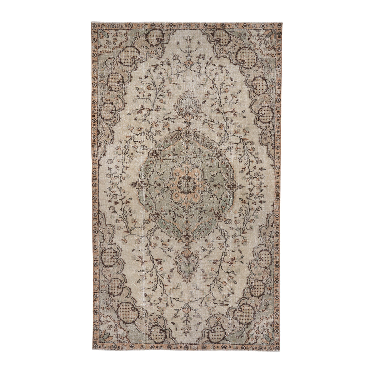 Turkish Isparta area rug in cream and taupe, 4'10" x 8'5"
