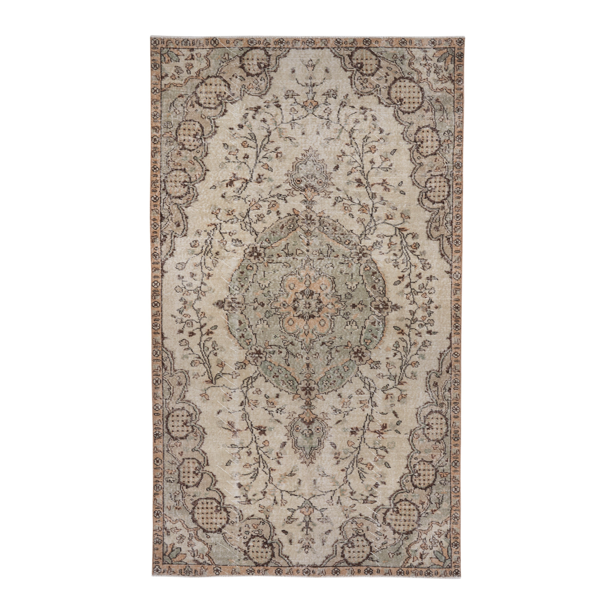 Turkish Isparta area rug in cream and taupe, 4'10" x 8'5"