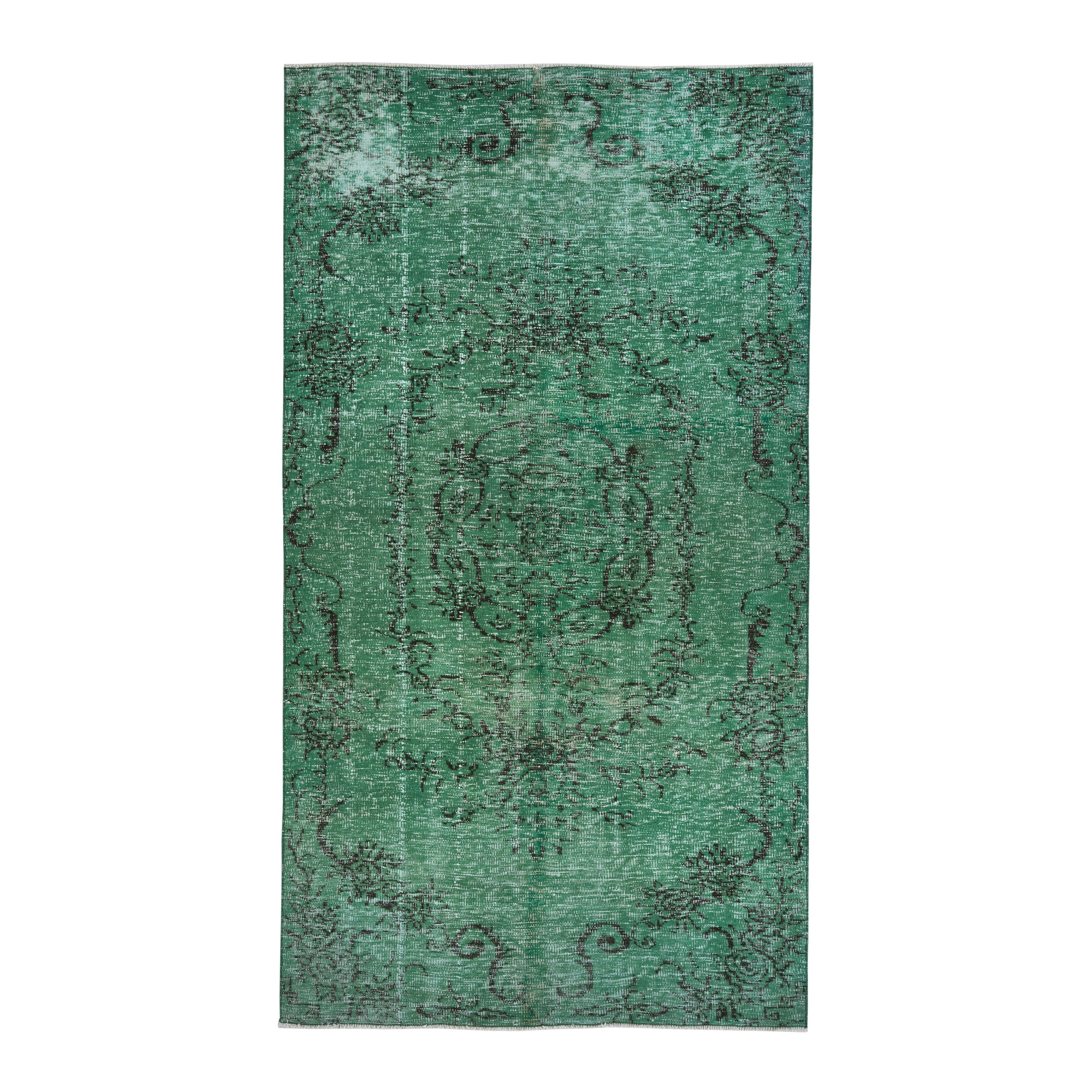Turkish Manisa area rug in sage and charcoal, 4'8" x 8'8"