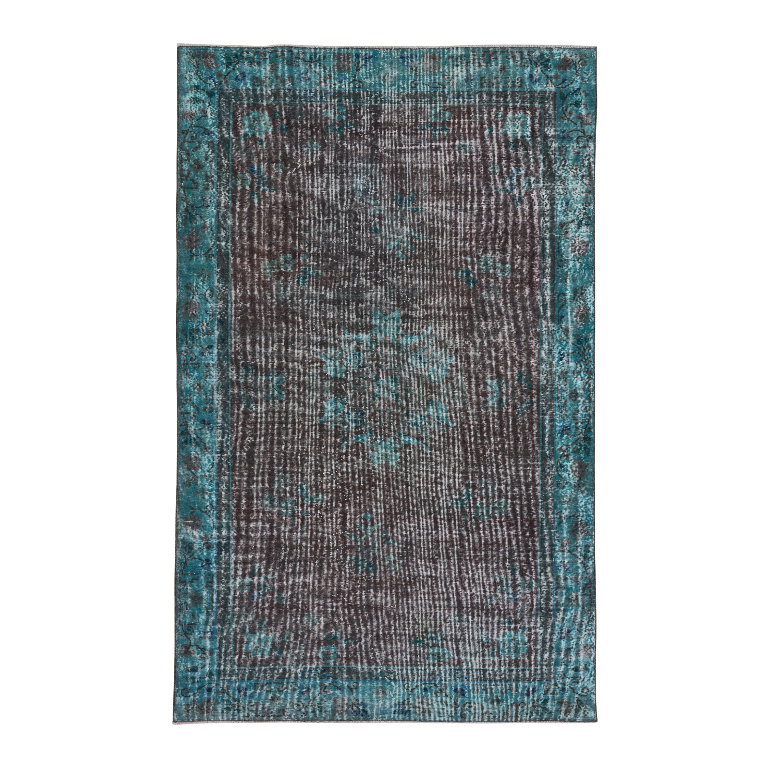 Turkish Isparta area rug in charcoal and turquoise, 5'6" x 8'10"