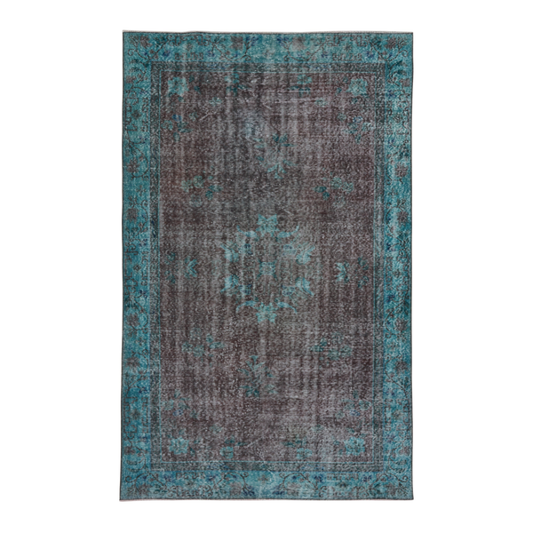 Turkish Isparta area rug in charcoal and turquoise, 5'6" x 8'10"