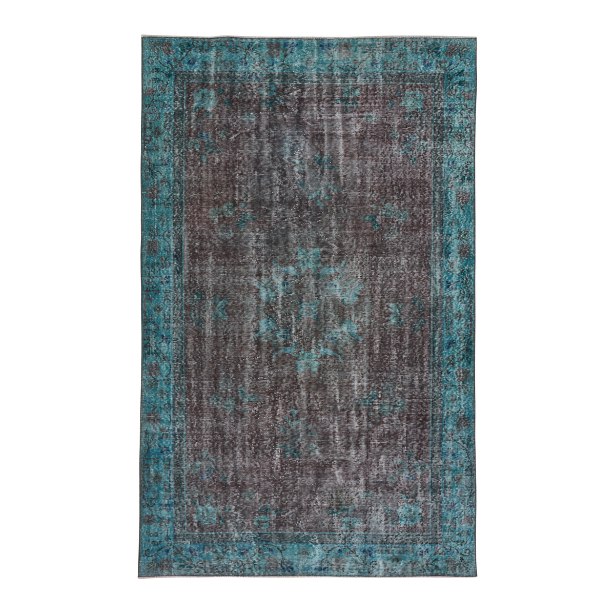 Turkish Isparta area rug in charcoal and turquoise, 5'6" x 8'10"