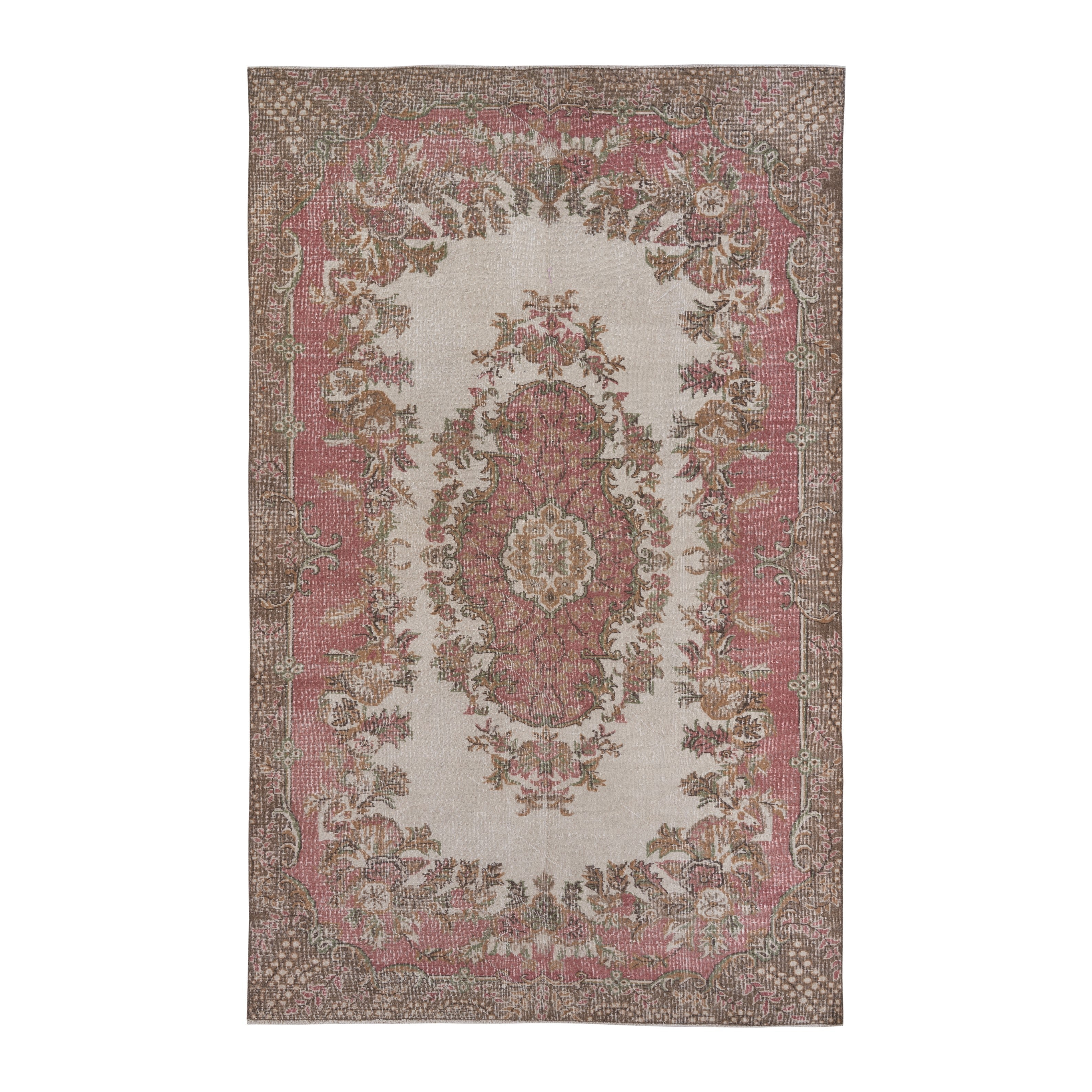 Turkish Isparta area rug in cream and rose, 6'4" x 10'4"