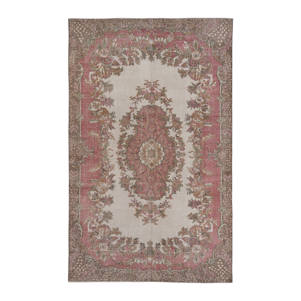 Turkish Isparta area rug in cream and rose, 6'4" x 10'4"