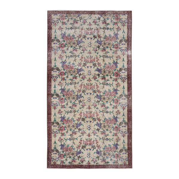 Turkish Isparta accent rug in cream and rose, 3'3" x 6'2"