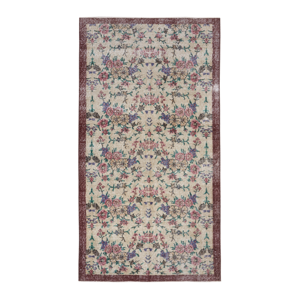 Turkish Isparta accent rug in cream and rose, 3'3" x 6'2"