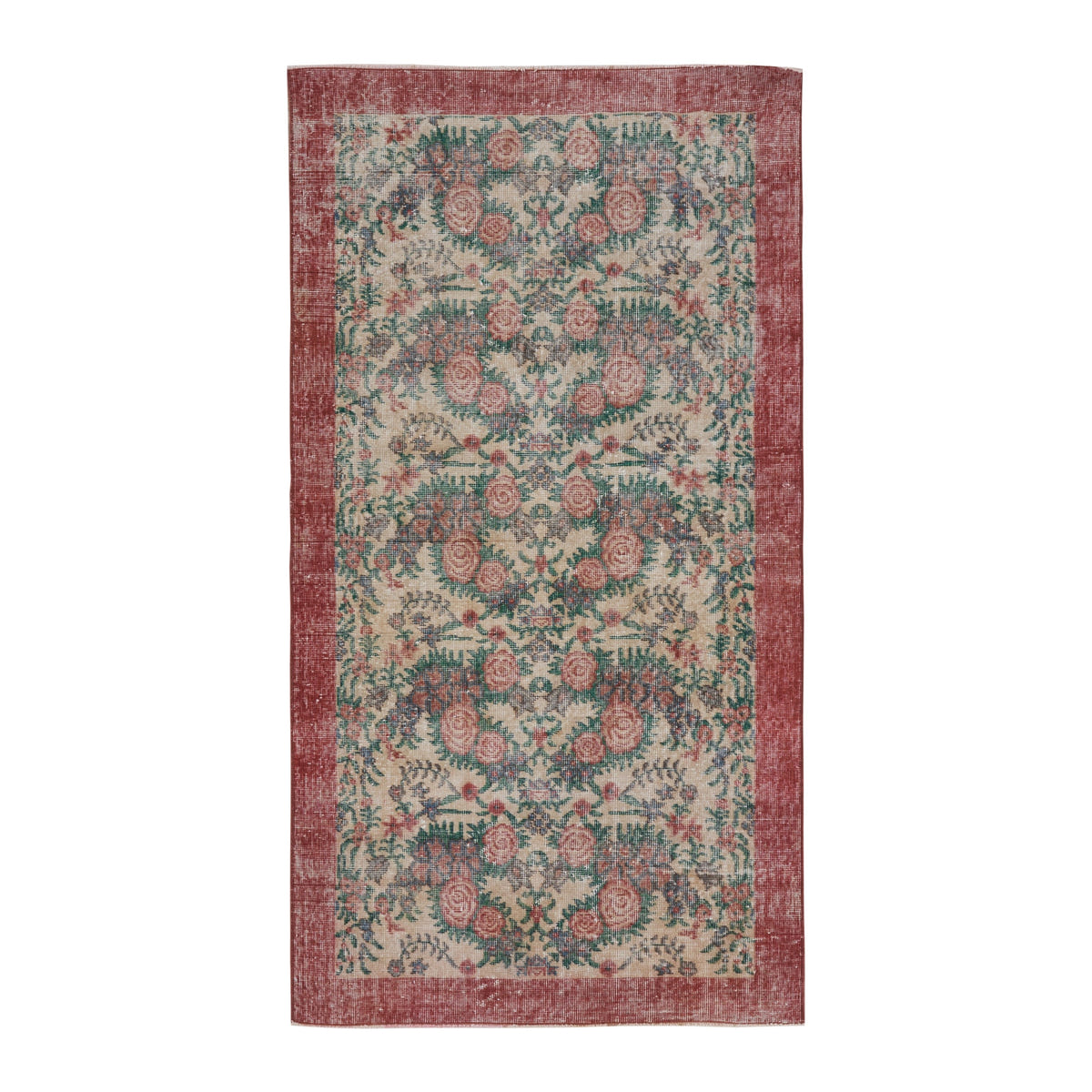 Turkish Isparta area rug in cream and muted pink, 3'8" x 6'11"