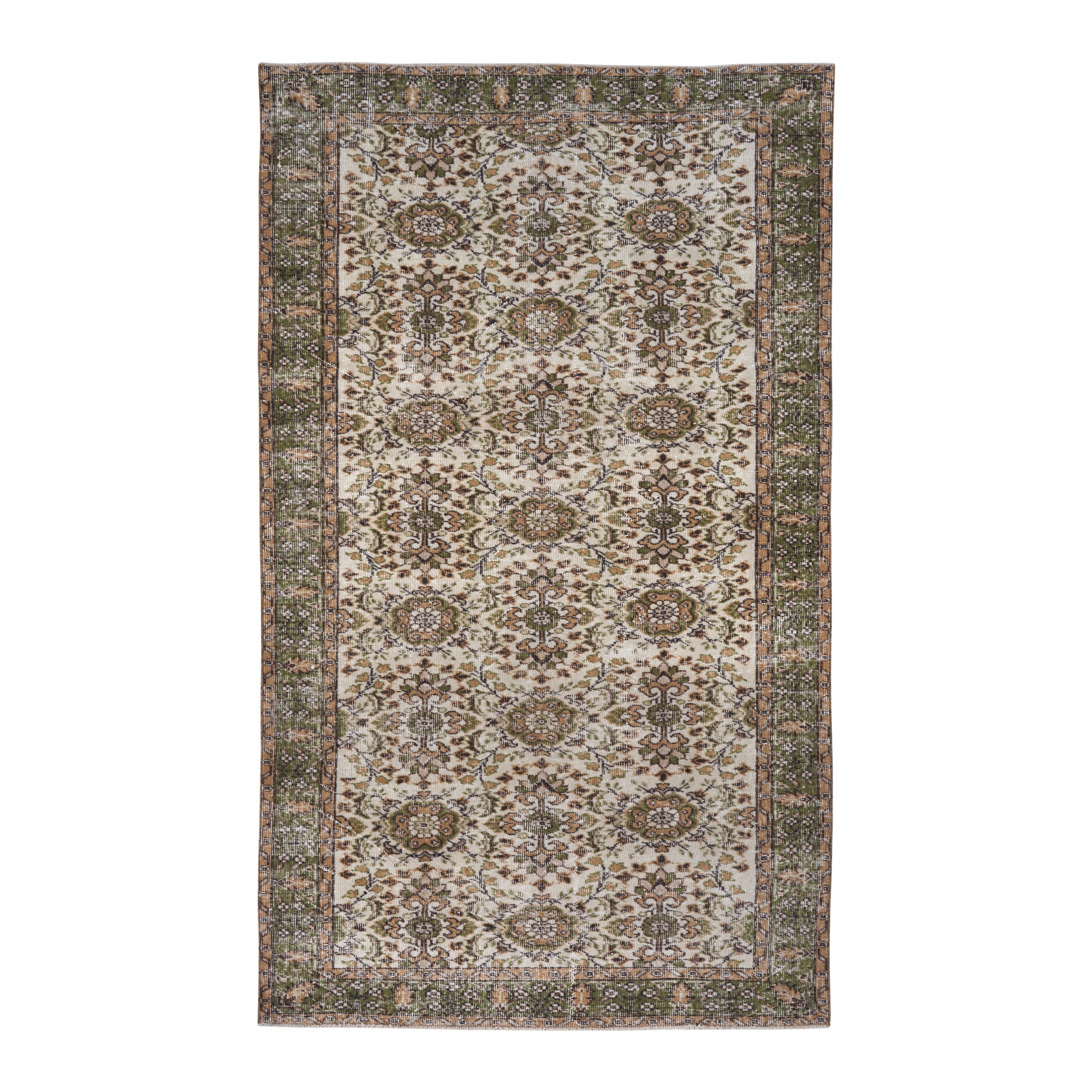 Turkish Isparta area rug in ivory and olive, 4'11" x 8'7"