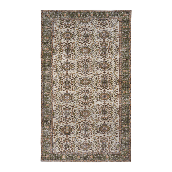 Turkish Isparta area rug in ivory and olive, 4'11" x 8'7"
