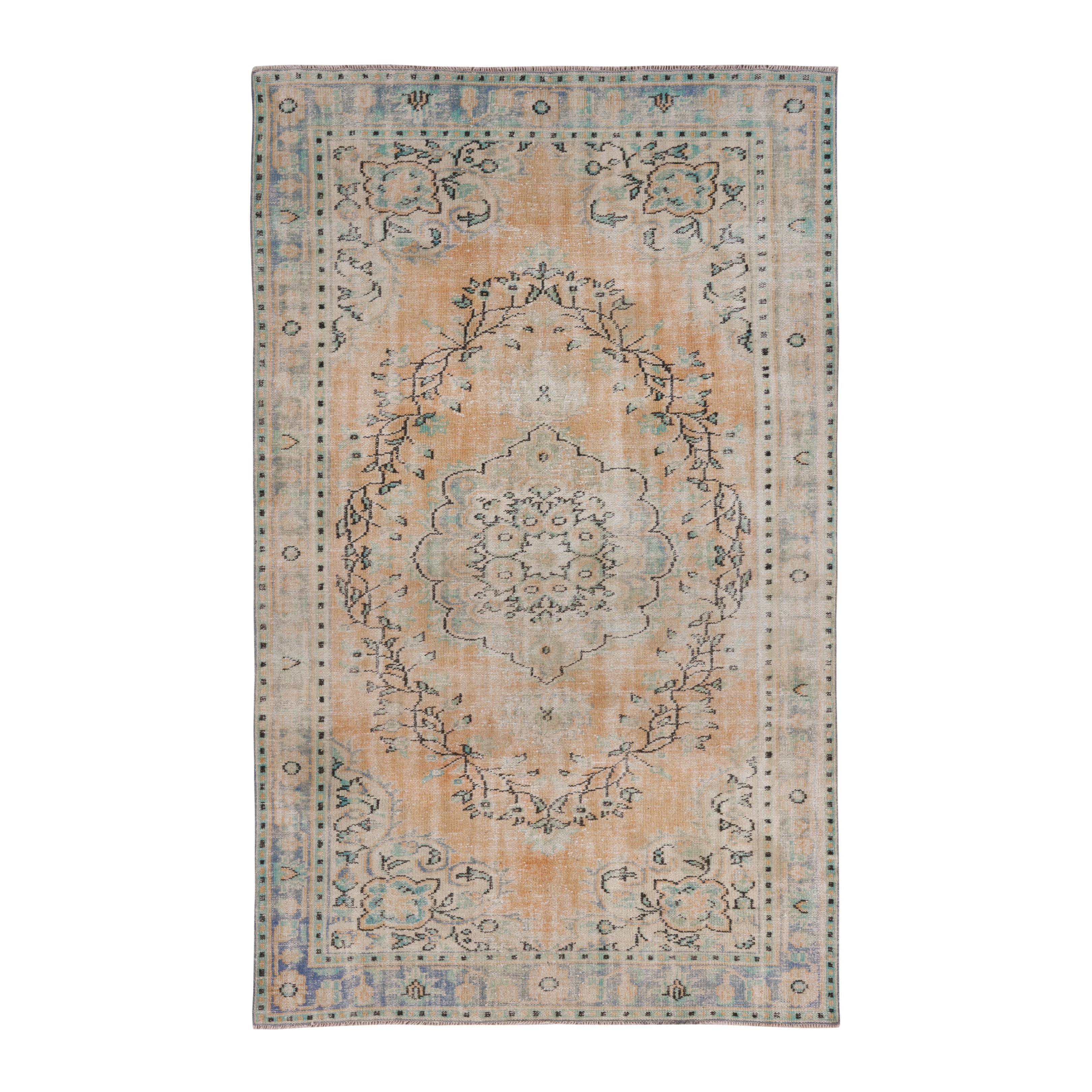 Turkish Manisa area rug in apricot and tan, 5'11" x 9'7"
