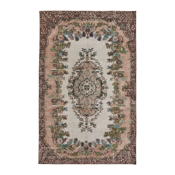 Turkish Isparta area rug in ivory and muted pink, 5'9" x 9'5"