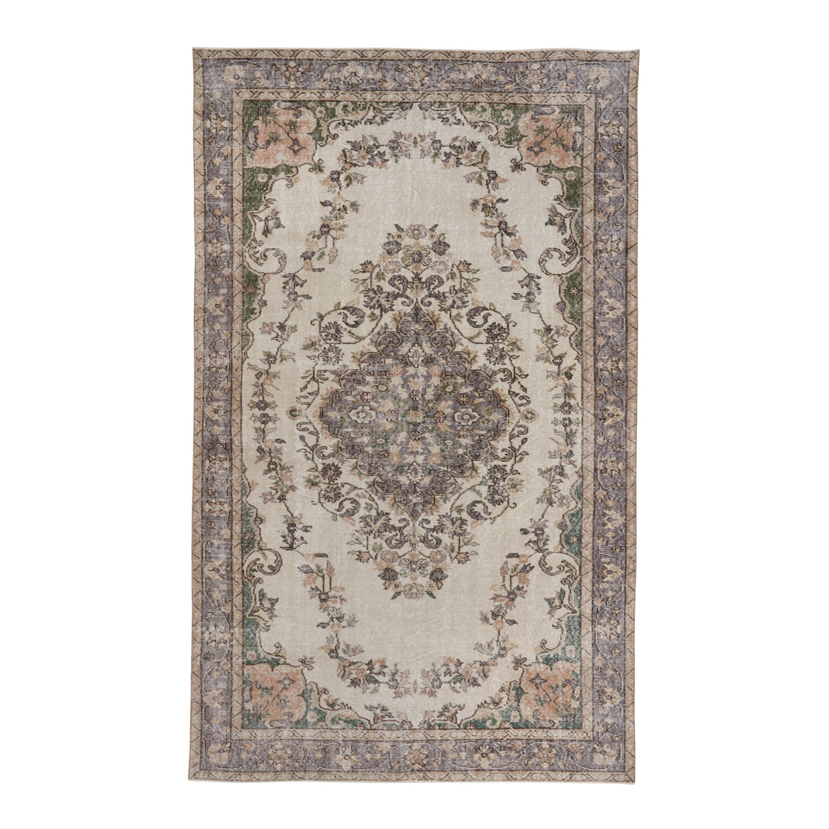Turkish Isparta area rug in cream and sage, 5'6" x 9'1"