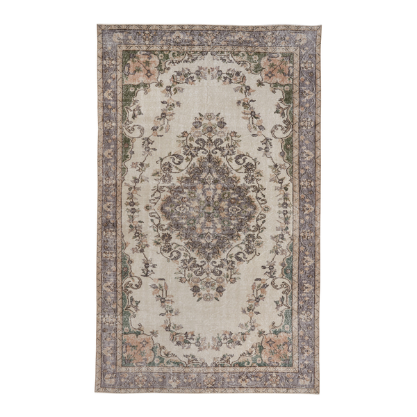 Turkish Isparta area rug in cream and sage, 5'6" x 9'1"