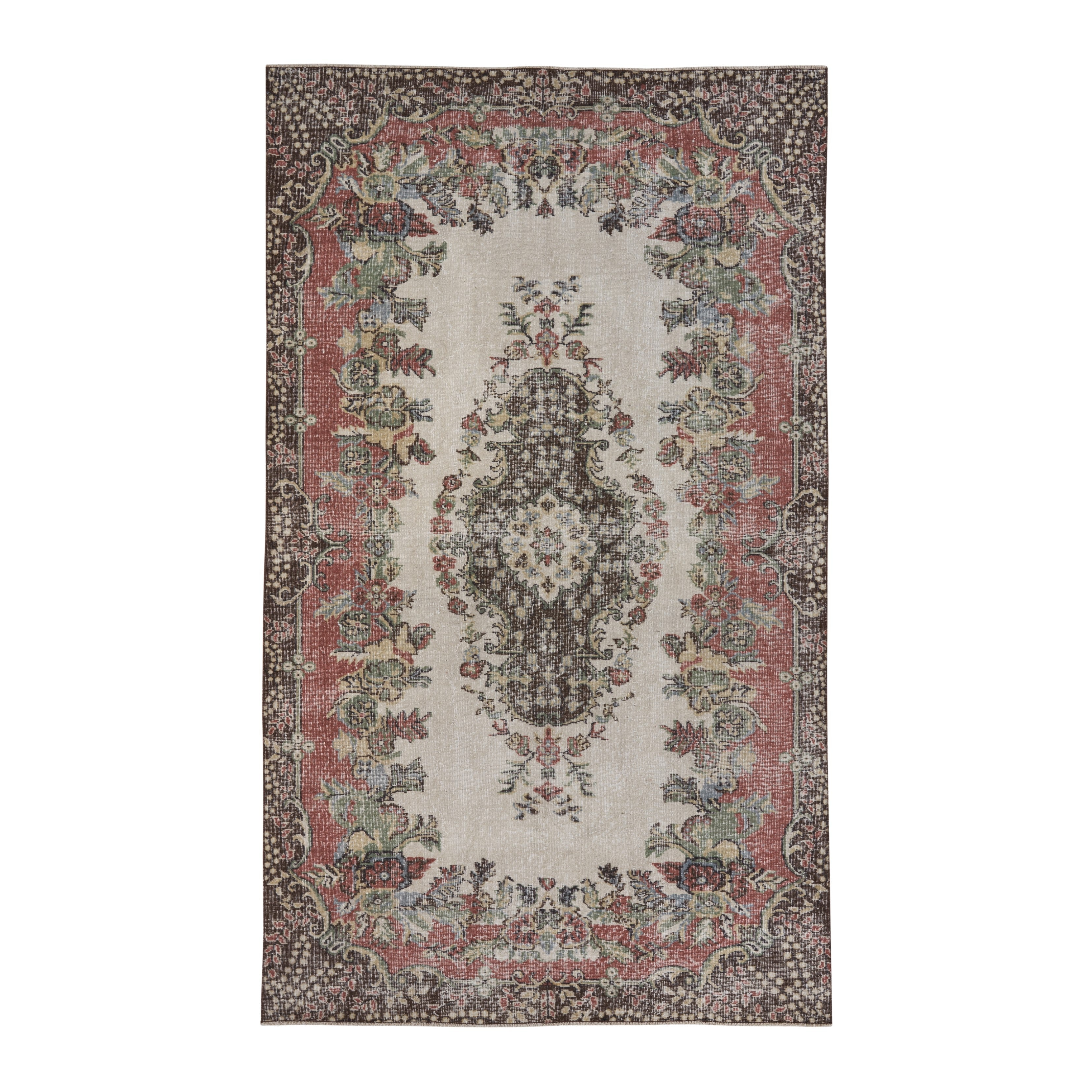 Turkish Isparta area rug in cream and rose, 5'7" x 9'7"