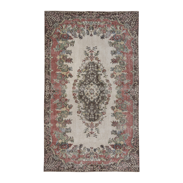 Turkish Isparta area rug in cream and rose, 5'7" x 9'7"