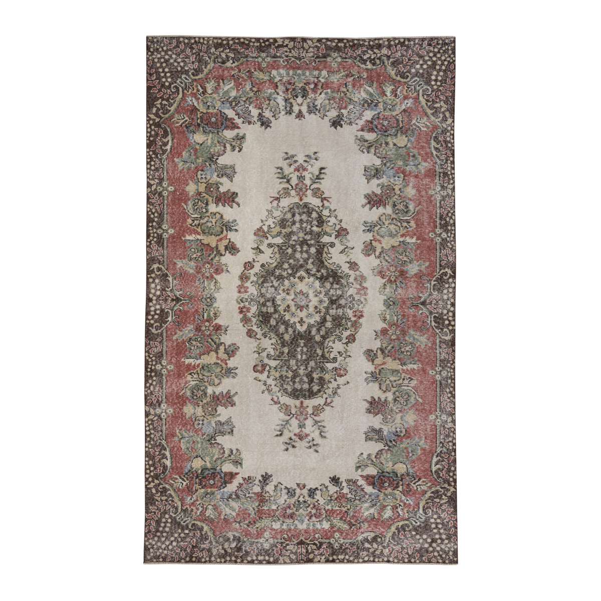 Turkish Isparta area rug in cream and rose, 5'7" x 9'7"