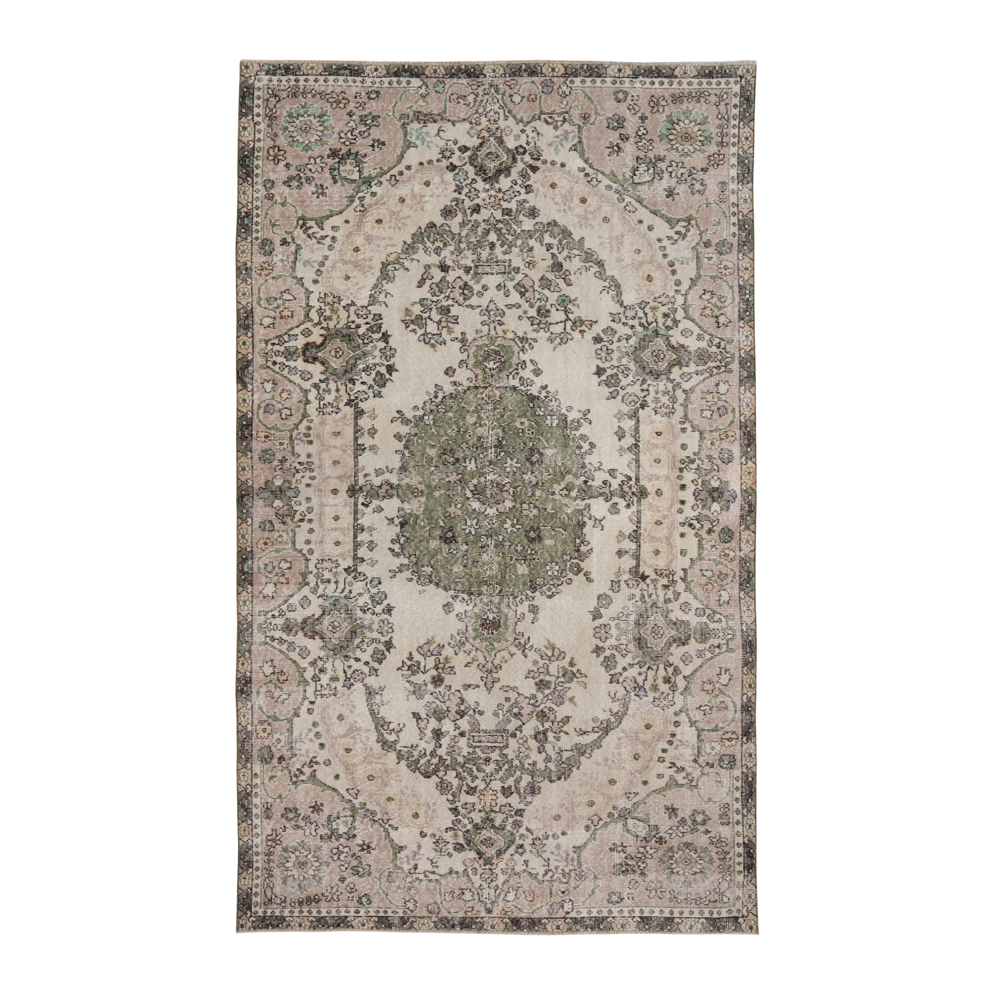 Turkish Isparta area rug in cream and sage, 5'6" x 9'7"