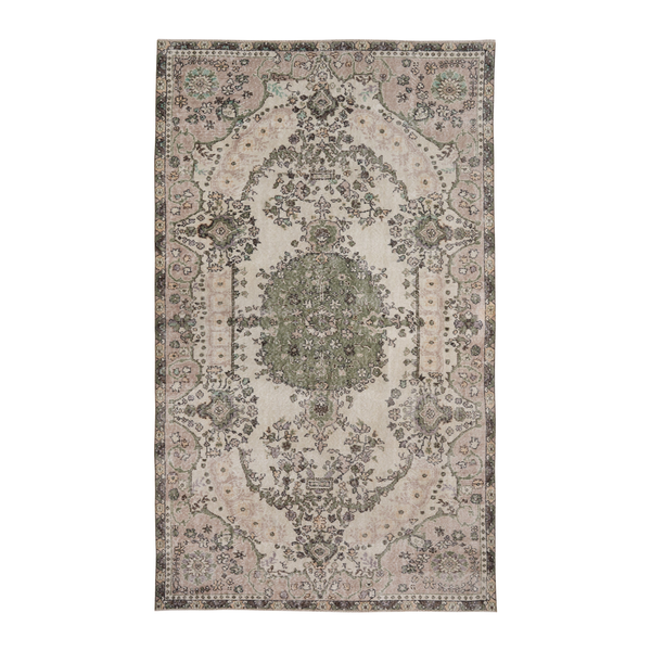 Turkish Isparta area rug in cream and sage, 5'6" x 9'7"