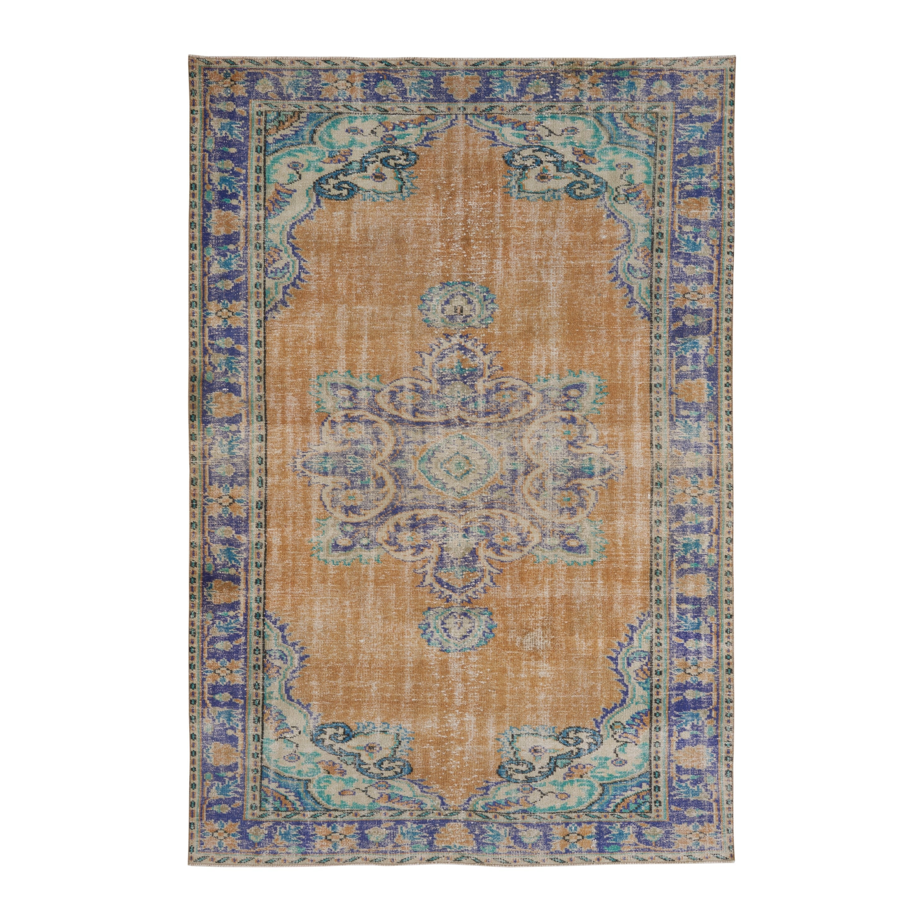 Turkish Manisa area rug in terracotta and navy, 6'2" x 9'3"