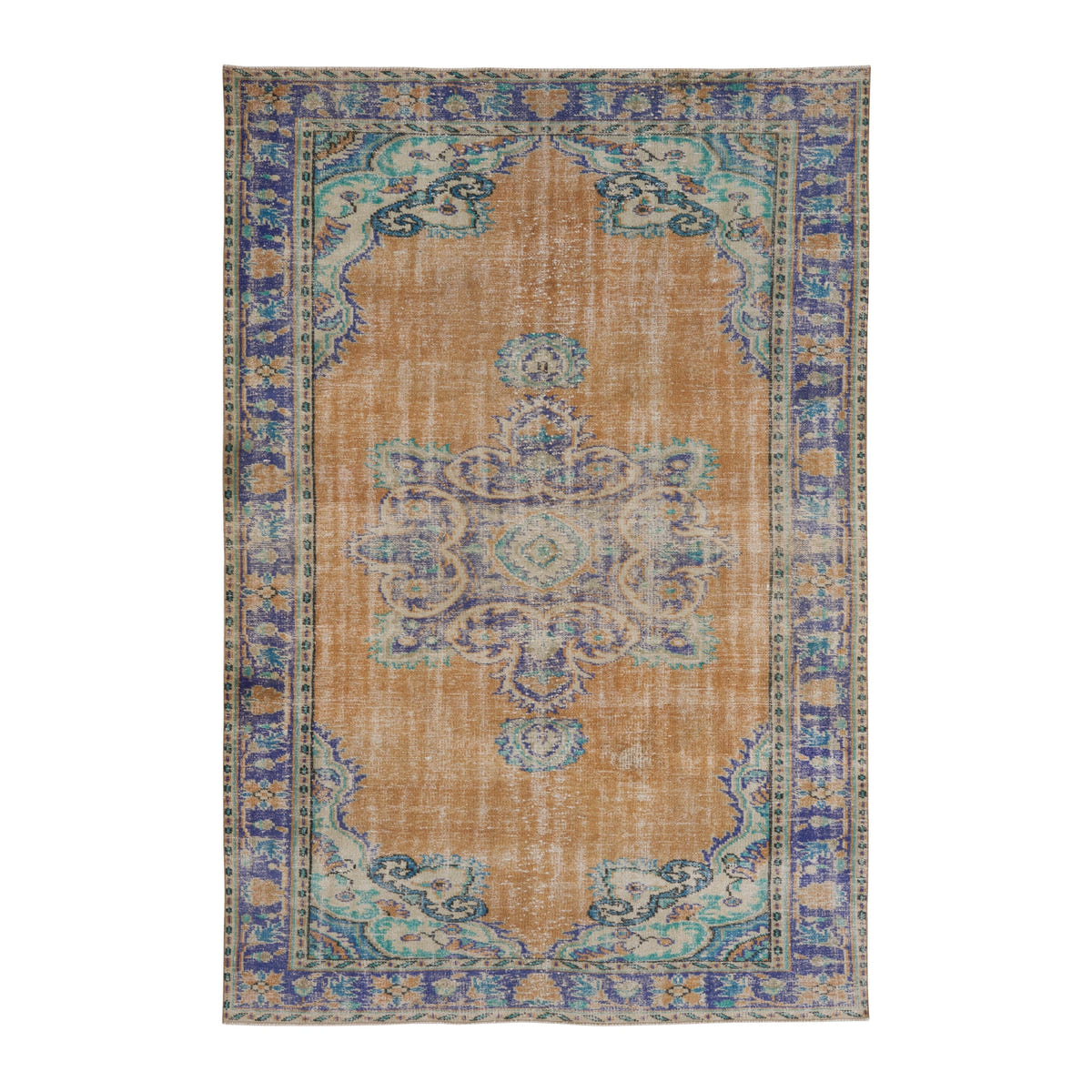 Turkish Manisa area rug in terracotta and navy, 6'2" x 9'3"