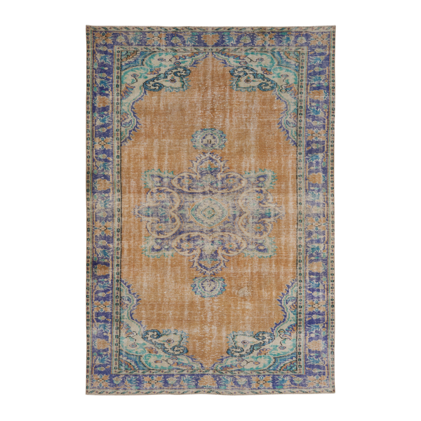 Turkish Manisa area rug in terracotta and navy, 6'2" x 9'3"